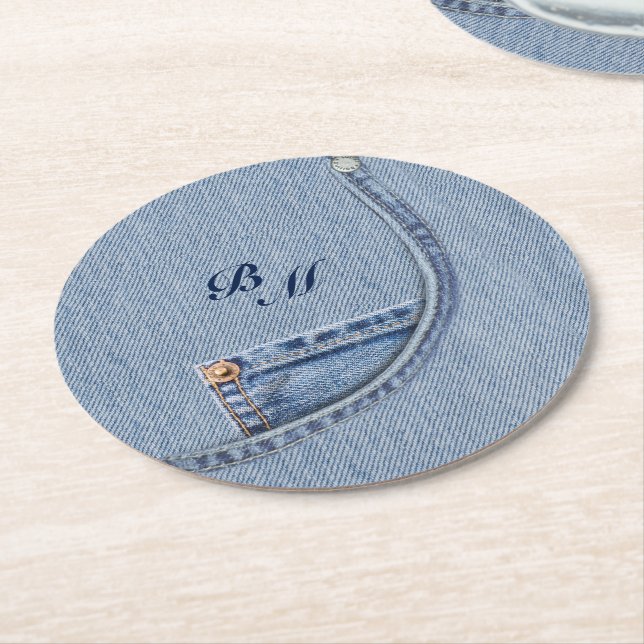 Jeans Coasters with Initials (Angled)