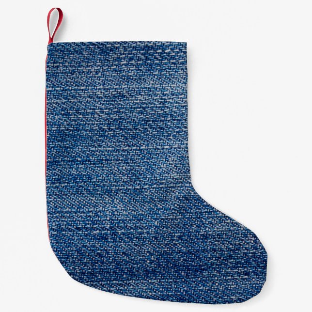 Jeans fabric denim structure blue small christmas stocking (Front)