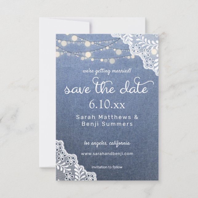 Jeans Lace & String Lights Save The Date V2 (Front)