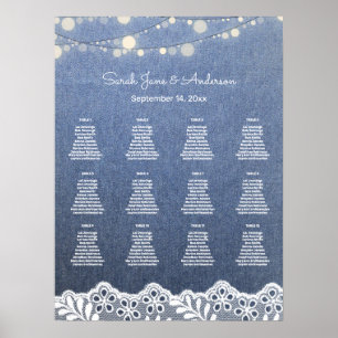 Jeans, Lace, String Lights Wedding Seating Chart