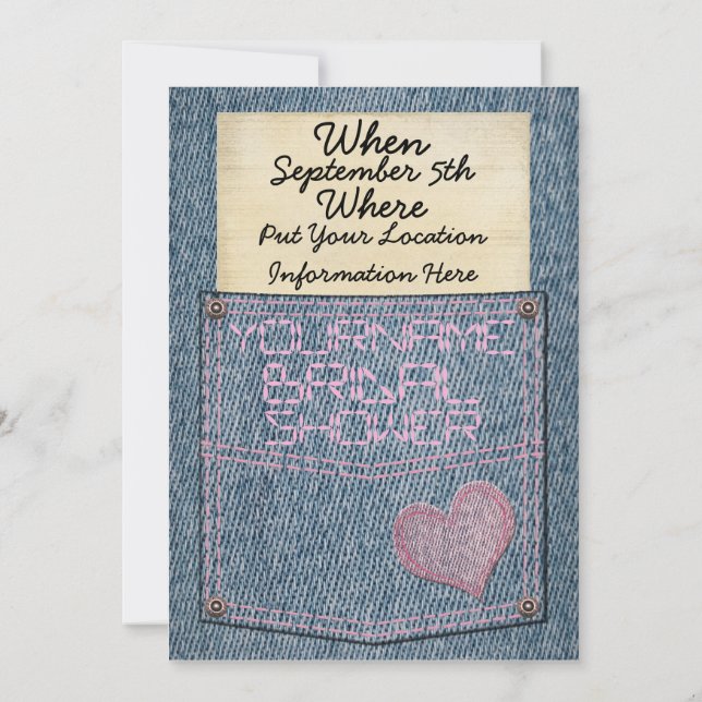 Jeans Pocket Bridal Shower Invitations (Back)