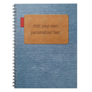 Jeans Texture with Customisable Leather Tag Spiral Notebook
