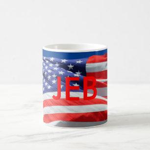 Jeb Running President USA, American Flag, Mug