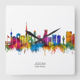 Jeddah Saudi Arabia Skyline Square Wall Clock