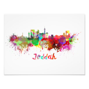 Jeddah skyline in watercolor photo print