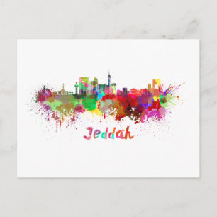 Jeddah skyline in watercolor postcard