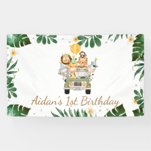 Jeep Safari Animals Yellow Balloon Birthday Banner