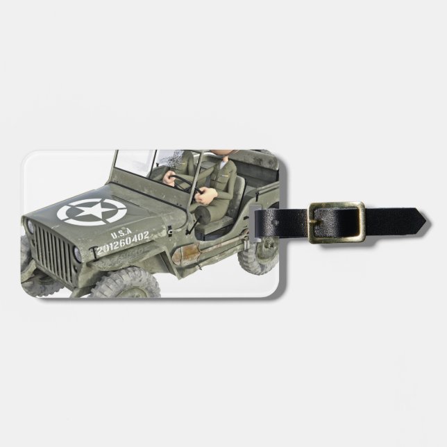 Jeep with 2 cartoon soldiers luggage tag (Front Horizontal)