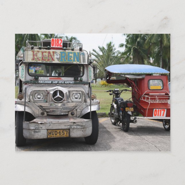Jeepney and tricycle postcard (Front)