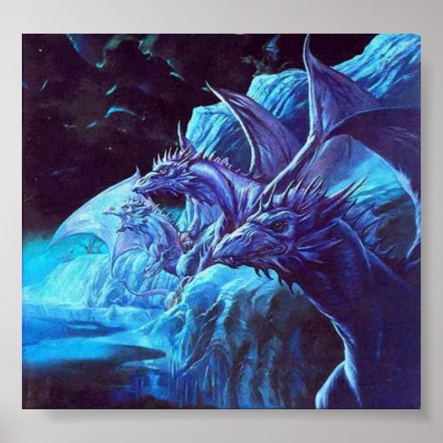 Jeff Easley - Unknown - Blue dragons on a shore Poster (Front)