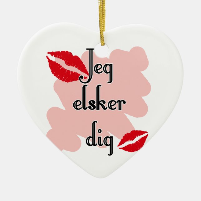 Jeg elsker dig - Danish - I Love You Ceramic Tree Decoration (Front)