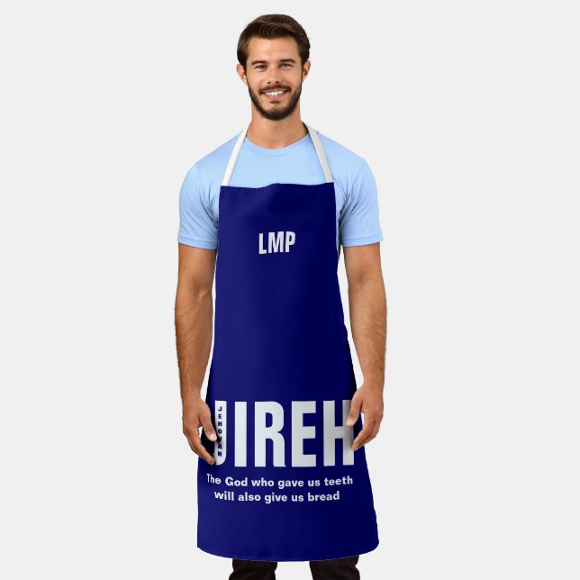Jehovah Jireh BLUE Custom Christian Apron (Worn)