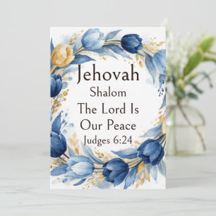 Jehovah Shalom, Blue Gold Tulips Wreath Whimsical Invitation