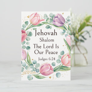 Jehovah Shalom, Pink Purple Tulips Eucalyptus Art Invitation
