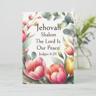 Jehovah Shalom, Pink Tulips Eucalyptus Whimsical Invitation
