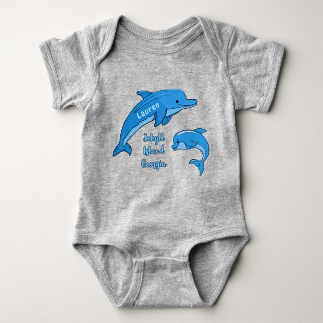Jekyll Island GA Cute Playful Dolphins Baby Bodysuit (Front)