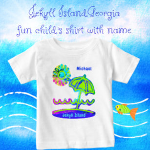 Jekyll Island Georgia Beach Umbrella Sun and Waves Baby T-Shirt