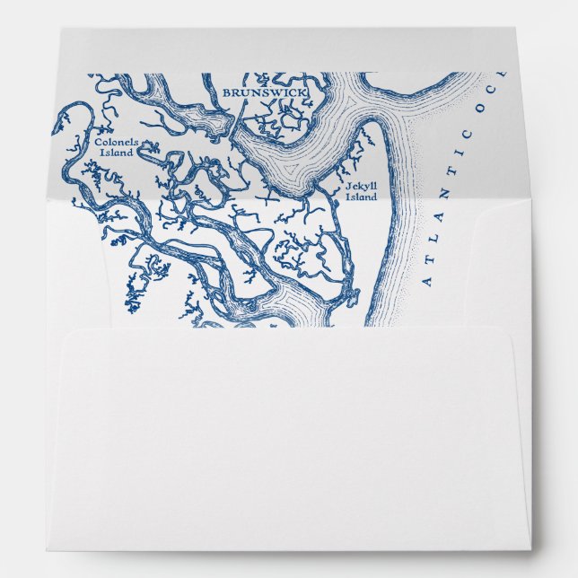Jekyll Island Georgia Map White Wedding Envelope (Back (Bottom))