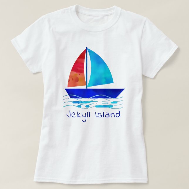 Jekyll Island Georgia Vacation Watercolor Sailboat T-Shirt (Design Front)