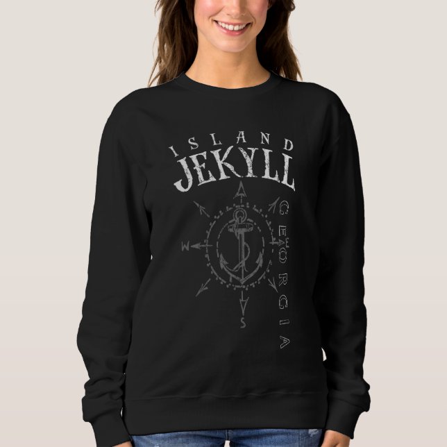 Jekyll Island Souvenir Compass Rose Nautical Saili Sweatshirt (Front)