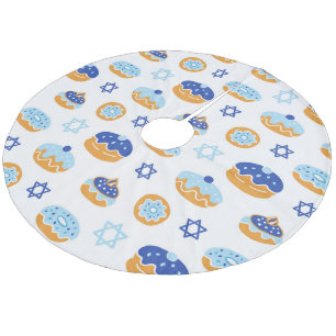 Jelly Doughnut and Star of David Hanukkah  Fleece Tree Skirt