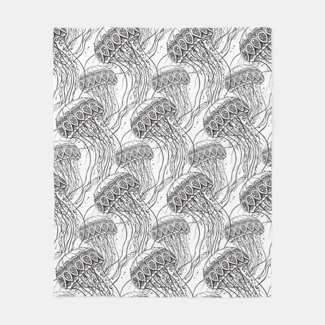Jelly Fish Doodle Fleece Blanket (Front)