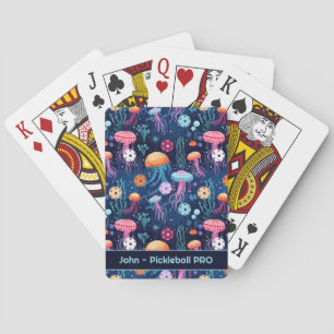 Jelly fish pickleball, with text playing cards