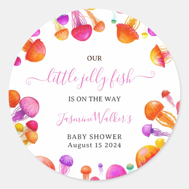 Jelly Fish Pink Yellow Gradient Pastel Baby Shower Classic Round Sticker (Front)