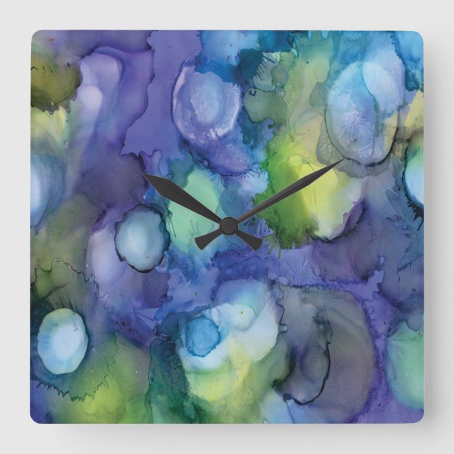 Jelly Lake Alcohol Ink Print Square Wall Clock (Front)