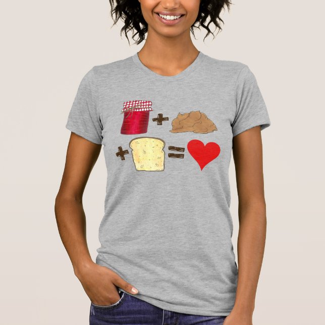 Jelly + Peanut Butter + Bread = Love Heart T-Shirt (Front)