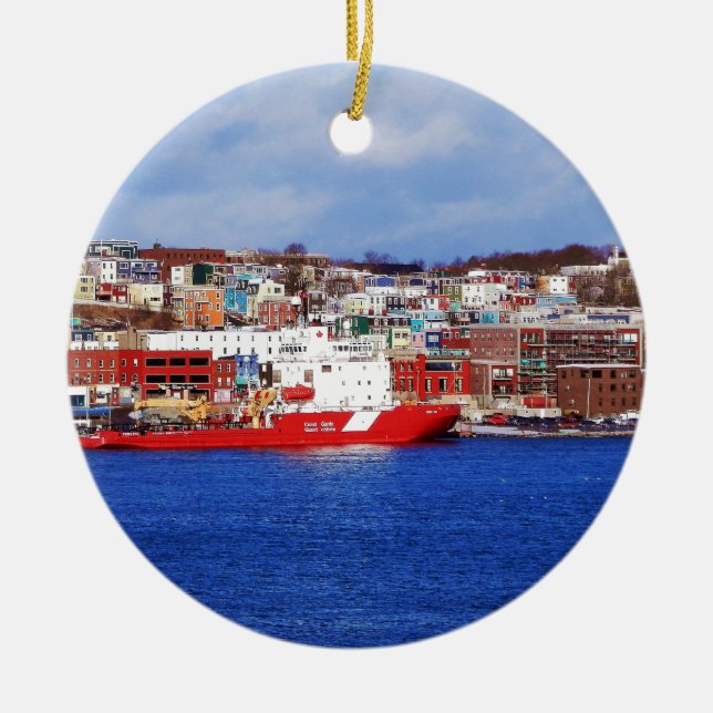 Jellybean Houses In St. John's Ceramic Tree Decoration (Front)