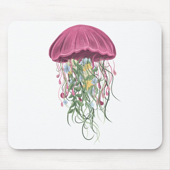 Jellyfish and Flowers Mouse Pad (Front)
