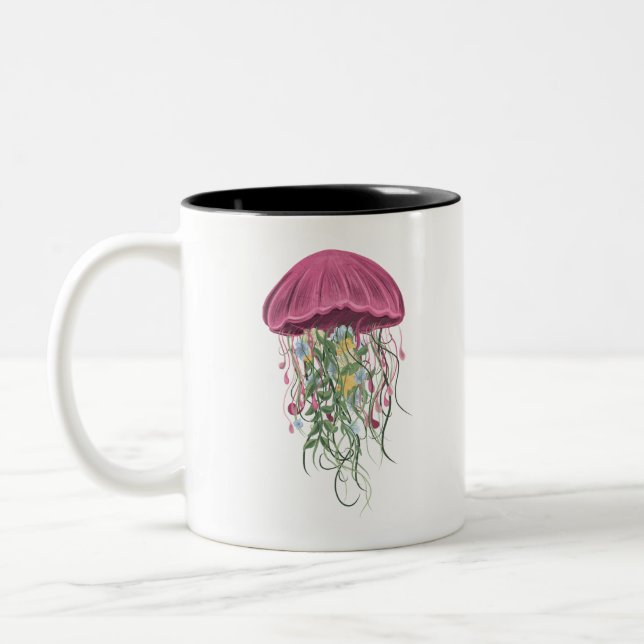 Jellyfish and Flowers Two-Tone Coffee Mug (Left)