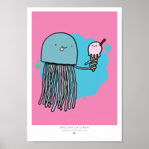 Jellyfish and ice cream A4 print (PINK BACKGROUND)