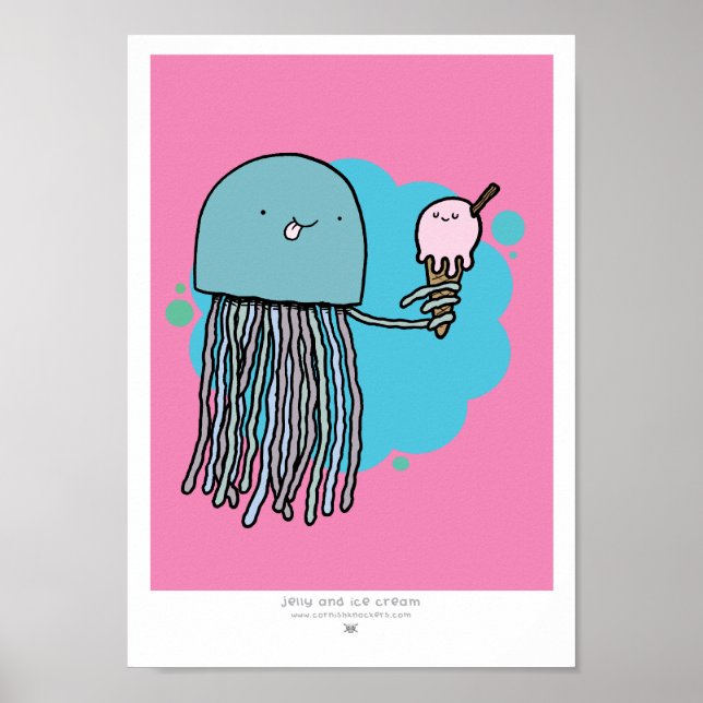 Jellyfish and ice cream A4 print (PINK BACKGROUND) (Front)