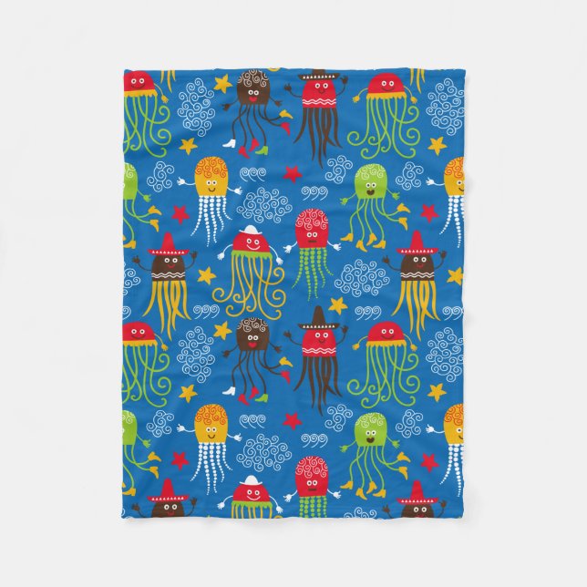 Jellyfish and Octopus Fleece Blanket (Front)