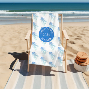 Jellyfish Blue Green Personalised Beach Towel