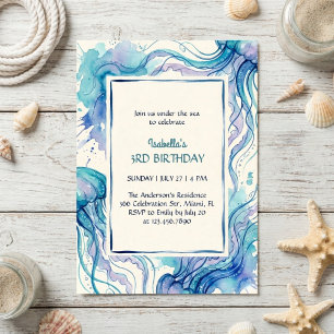 Jellyfish Blue Ocean Under The Sea Birthday Party Invitation