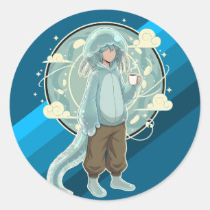 Jellyfish Boy Anime Coffee Art Classic Round Sticker