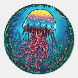 Jellyfish cartoon classic round sticker