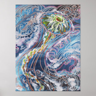 Jellyfish Colourful Ocean Waves Art Print