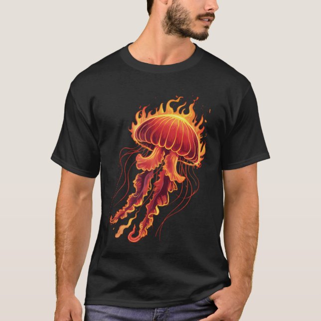 Jellyfish Cute Kawaii On Fire T-Shirt (Front)