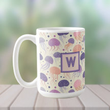 Jellyfish Cute Pastel Purple and Orange Monogram;