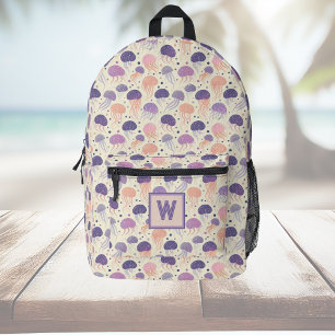 Jellyfish Cute Pastel Purple and Orange Monogram Printed Backpack