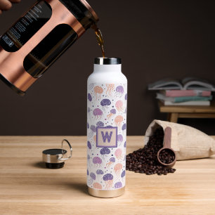 Jellyfish Cute Pastel Purple and Orange Monogram Water Bottle