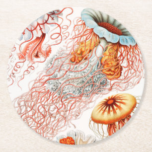Jellyfish, Discomedusae by Ernst Haeckel Round Paper Coaster