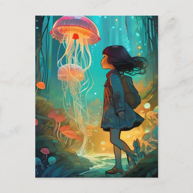 Jellyfish Forest Fantasy Girl Postcard (Front)