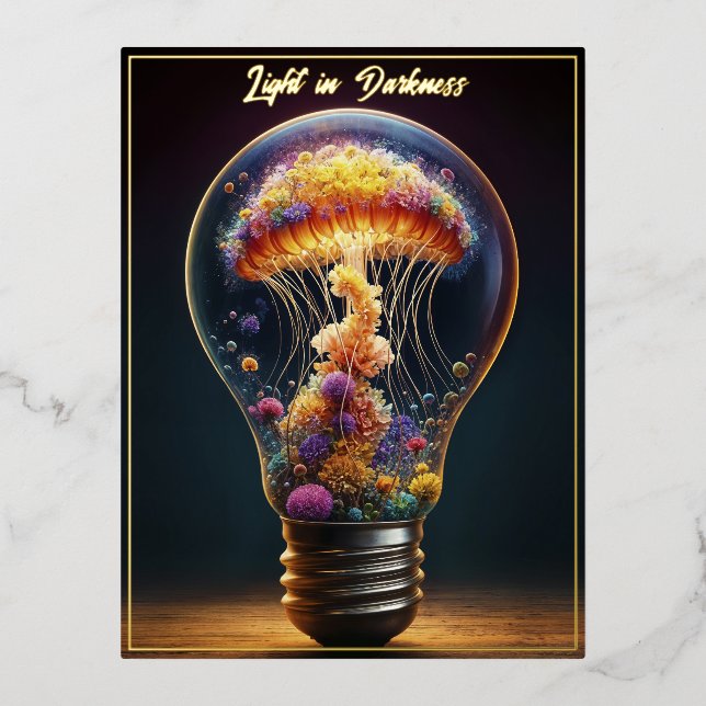 Jellyfish glass bulb glowing surreal fantasy art foil holiday postcard (Front)
