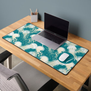 Jellyfish In Blue Ocean Summer Season Monogram Desk Mat
