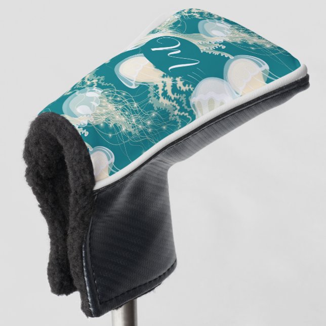 Jellyfish In Blue Ocean Summer Season Monogram Golf Head Cover (3/4 Front)